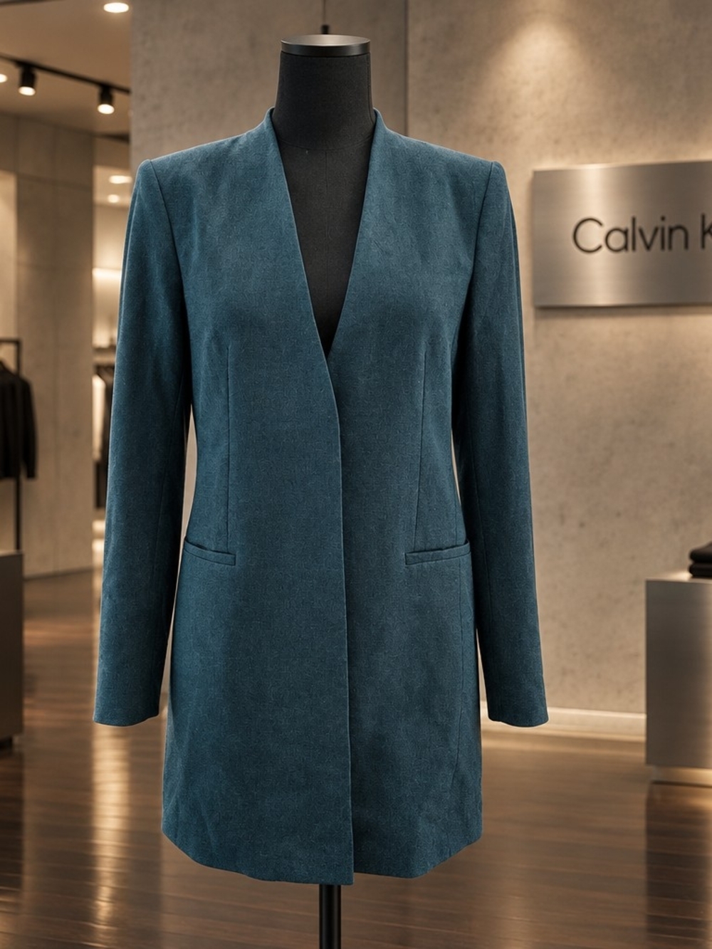 Calvin Klein Women’s Size 12P Longline Open-Front Blazer Jacket Modern Caree